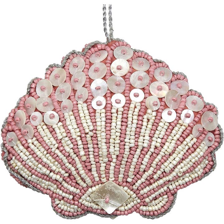 Scallop Coral MOP & Beaded Ornament for wholesale by HS Seashells