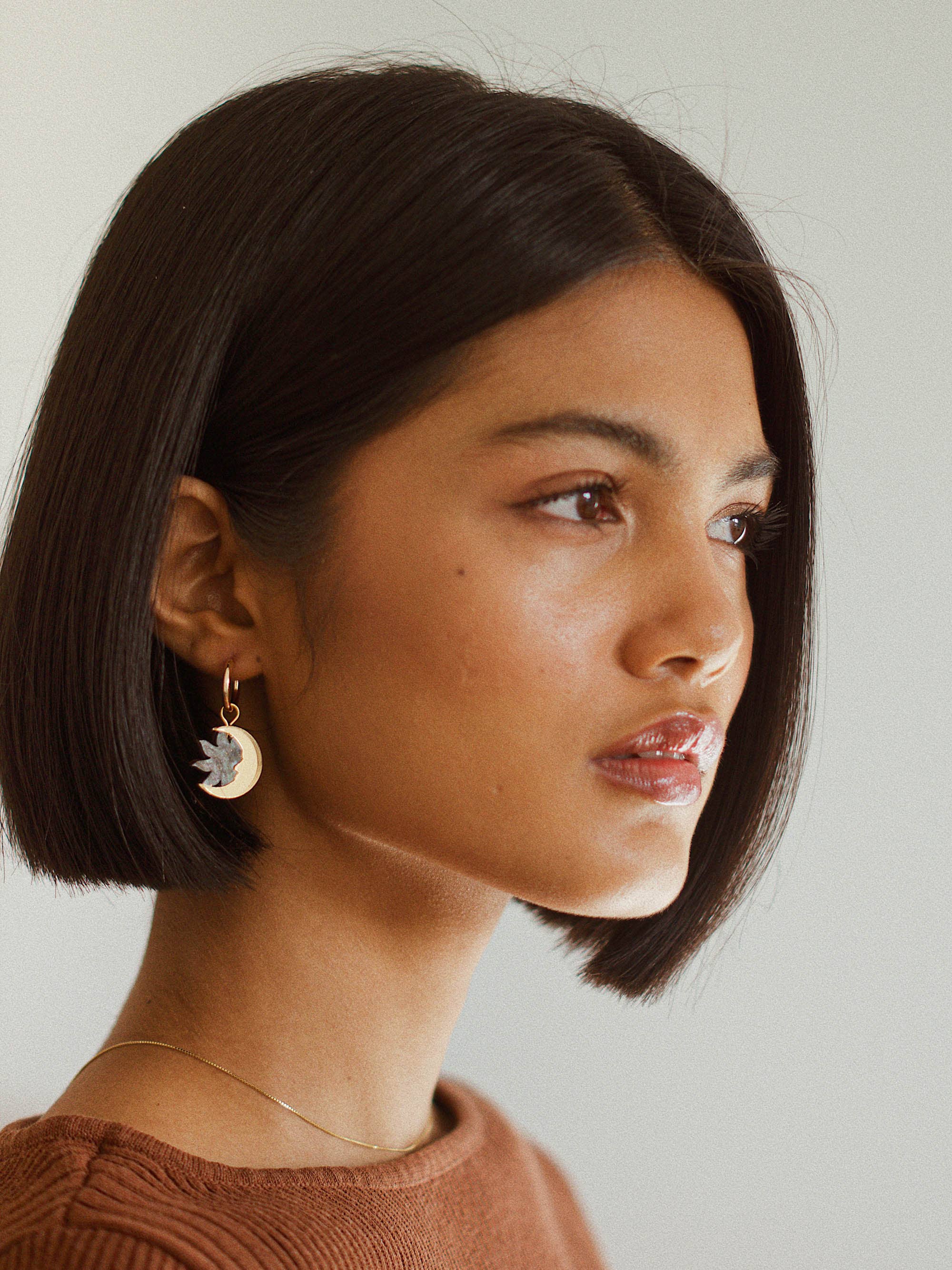 Pepper You - Wholesale Hoop Earrings - Daydream Sun & Moon Hoop Earrings in Smoke Marble & Gold3