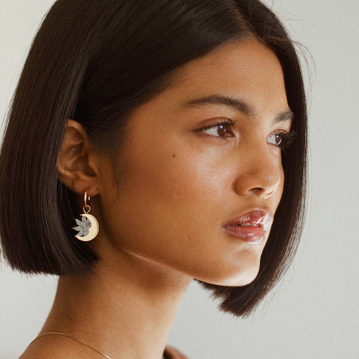 Pepper You - Wholesale Hoop Earrings - Daydream Sun & Moon Hoop Earrings in Smoke Marble & Gold3