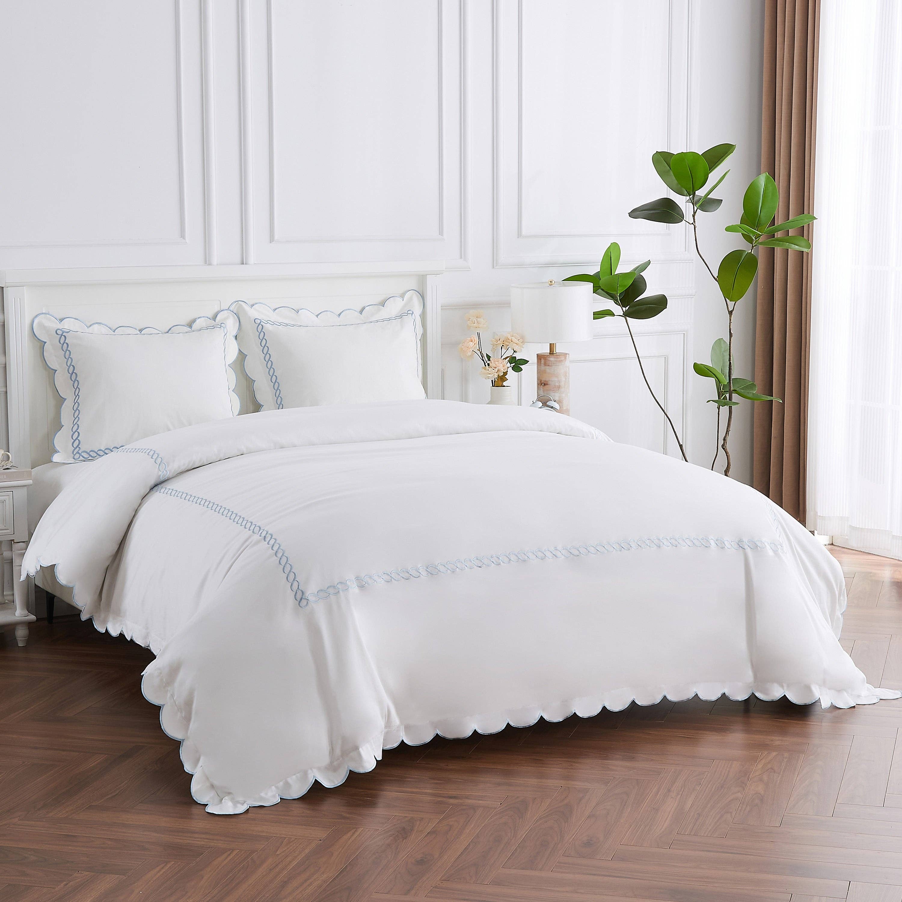 Mélange Home - Wholesale Duvet Cover - 600 Thread Count Scallop Rope Embroidered Cotton Duvet Set14