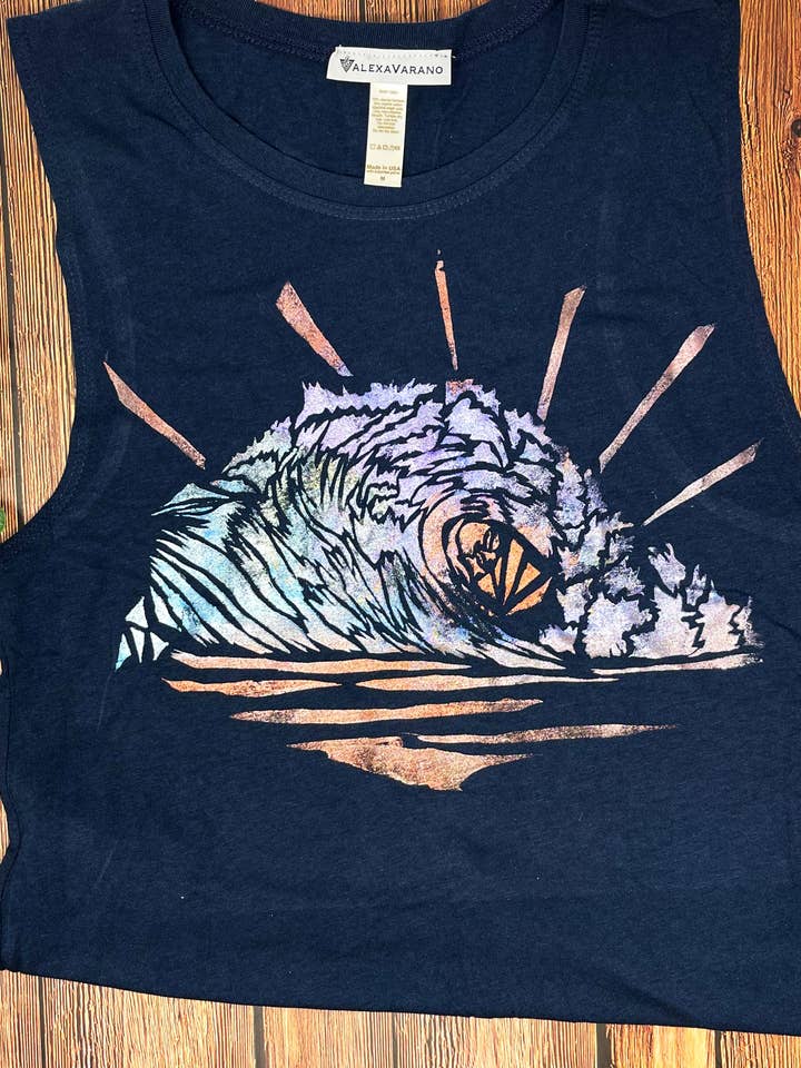 Wave Hand Painted Women's Muscle Tank for wholesale by Third Wolf Designs