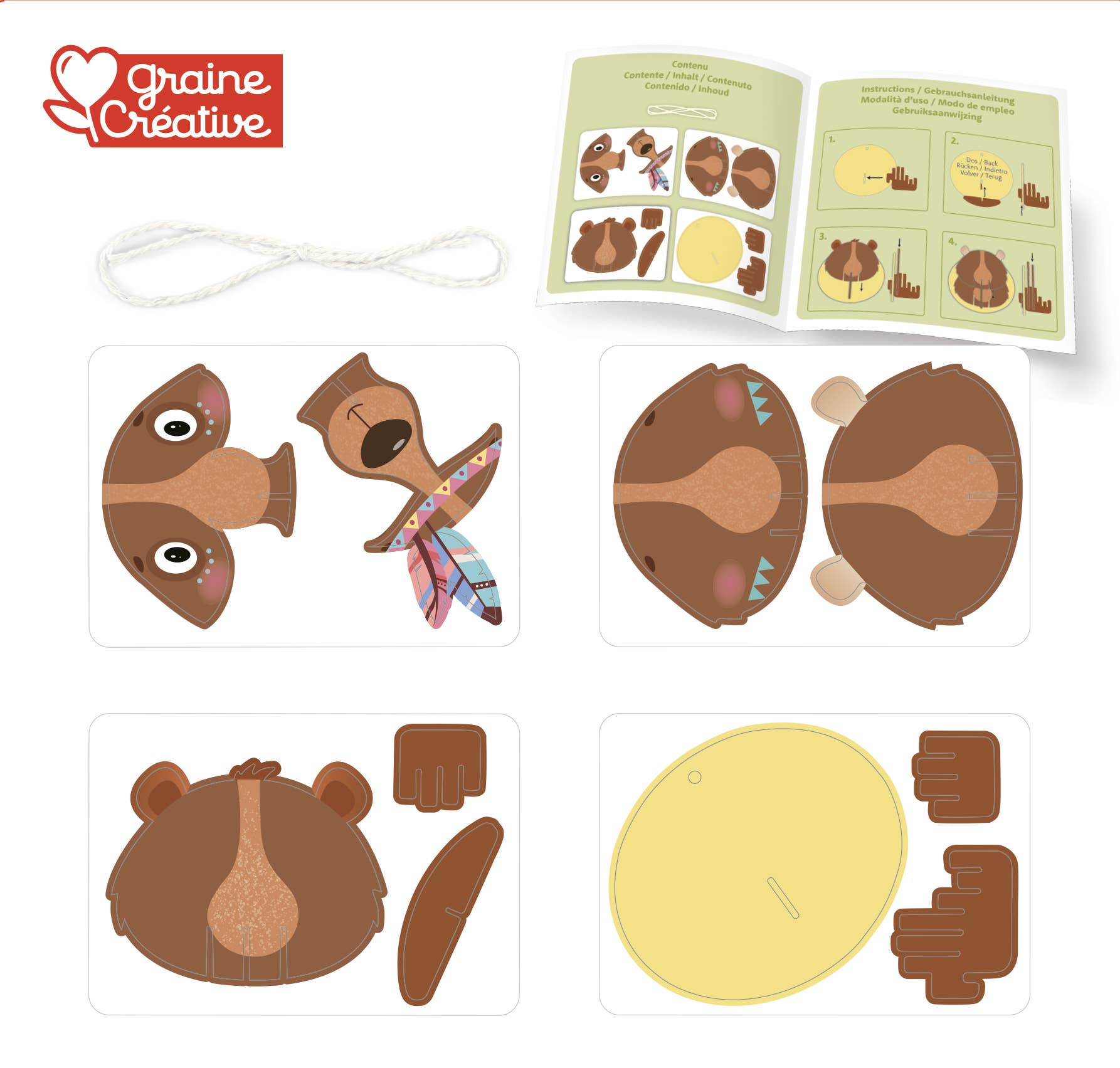 Graine Créative - Venta al por mayor Kit de manualidades - Niños - MAQUETA COLGANTE OSO 3D CARTÓN9