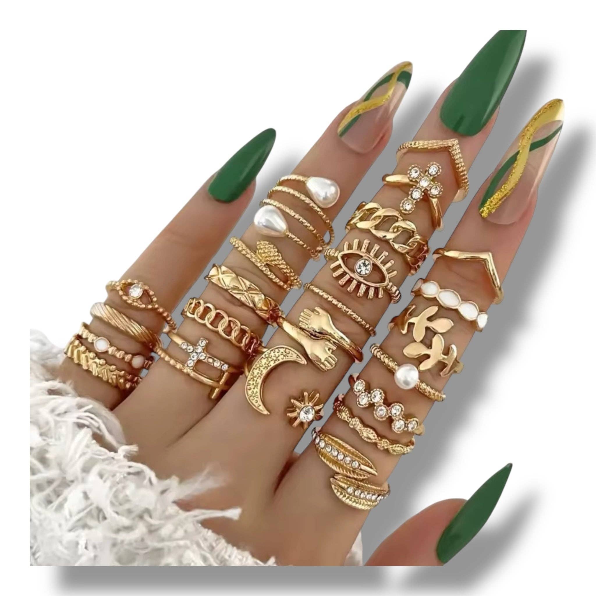 Kinky Pleasure - Wholesale Jewelry Set - Kinky Pleasure - AX113 - Ring Set 23 Rings In Gold Or Silver - In Display Box16