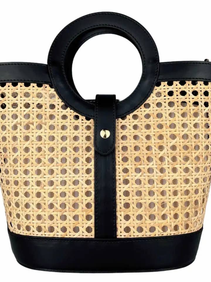 MIWB Zwarte Geweven Leren Tas met Ronde Handgreep voor wholesale door JIJOU CAPRI