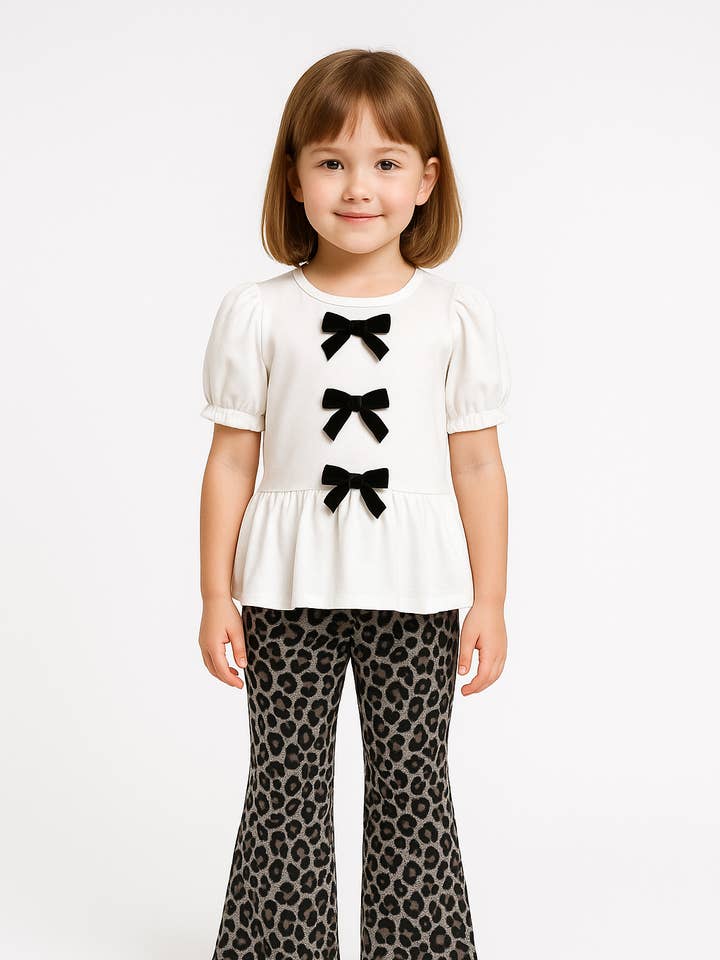 T-shirt en jersey de coton à manches bouffantes et pantalon évasé à imprimé léopard pour la vente par Badgley Mischka (Girls)