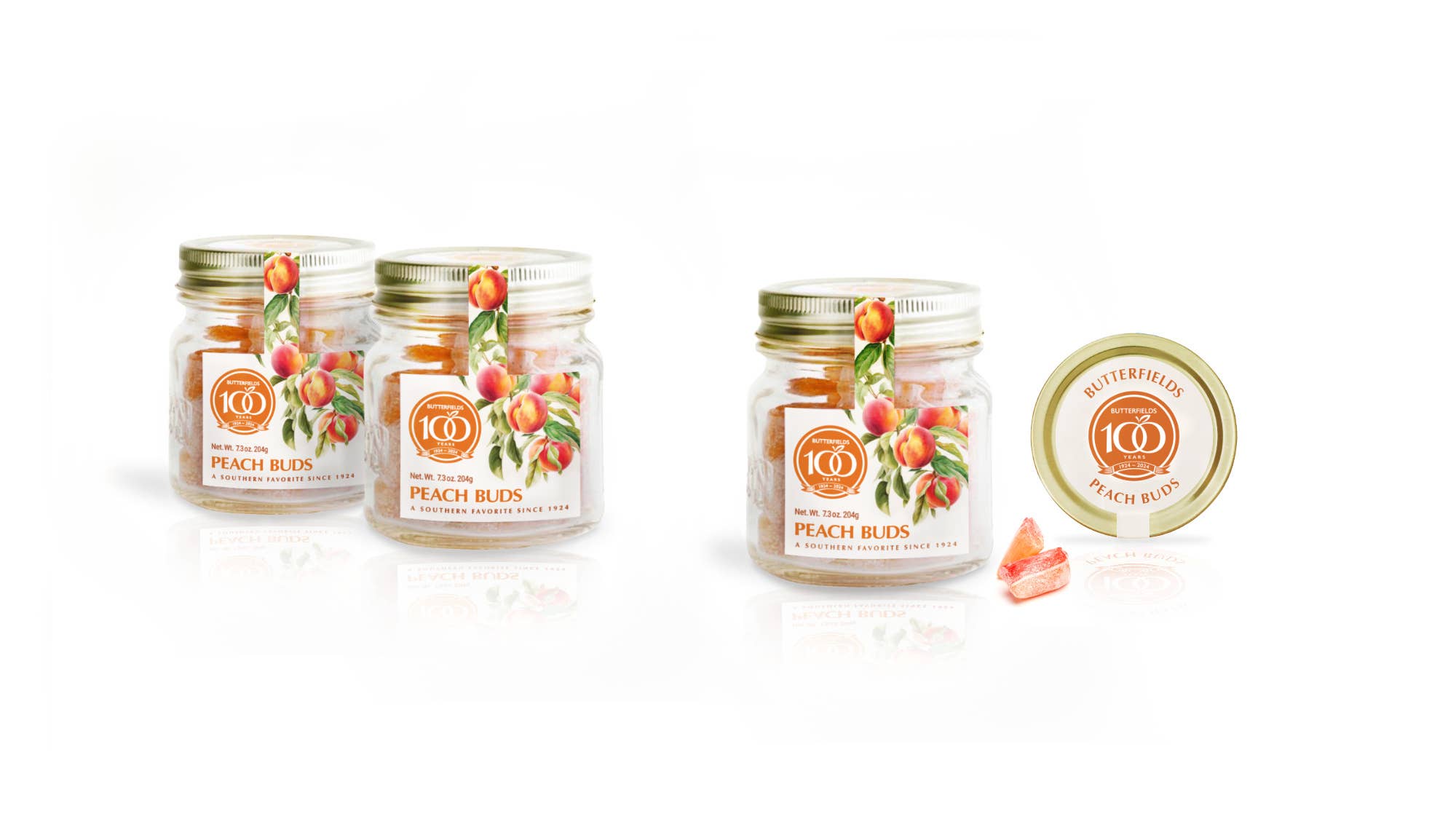 Butterfields Candy - Wholesale Hard Candy - PEACH BUDS IN A MASON JAR 7.3 OZ1