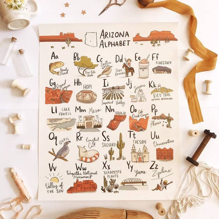 Arizona Alphabet 16x20 Poster for wholesale by Abbie Ren Illustration