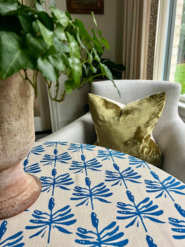 Dragonfly Lures Tablecloth in Blue for wholesale by Christina Dickson Home