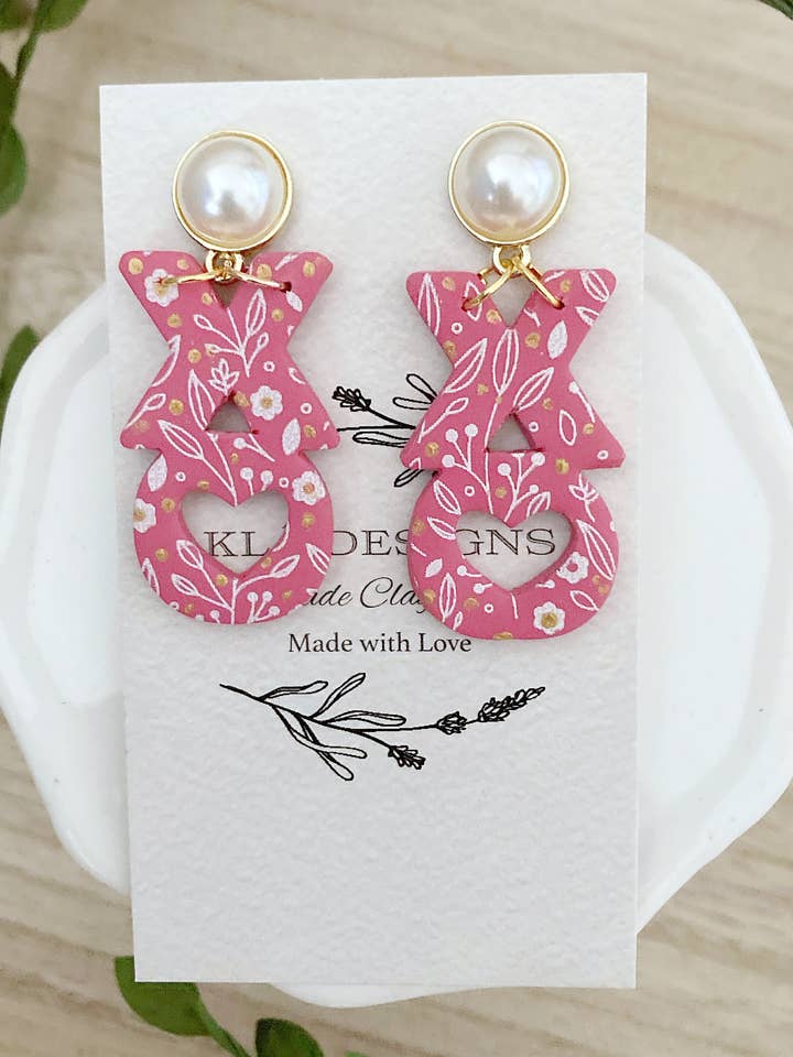 Floral “XOXO” polymer clay earrings for wholesale by KLA Designs