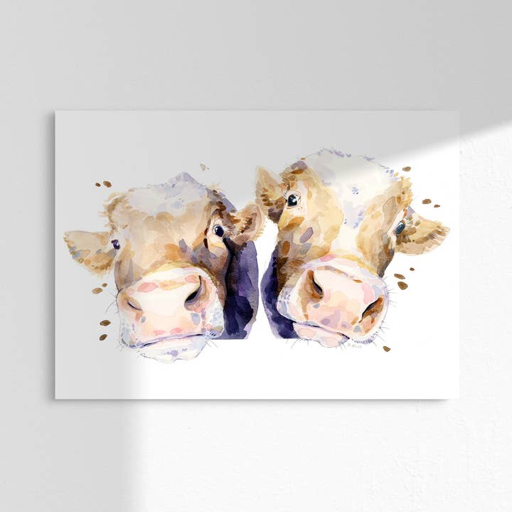 Cows A4/Letter Watercolour Print - "Pucker Up" for wholesale by Robert James Hull