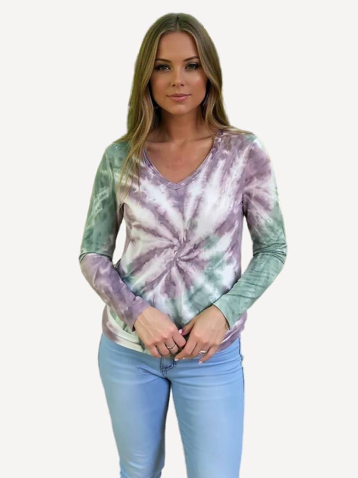 Roll Sleeve Swirl Tie Dye Top - Cendre Rosin (D190701) for wholesale by Dantelle Apparel