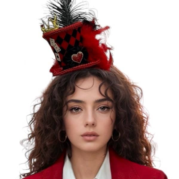 Queen of Hearts Mini Top Hat Headband for wholesale by KBW Global Corp.