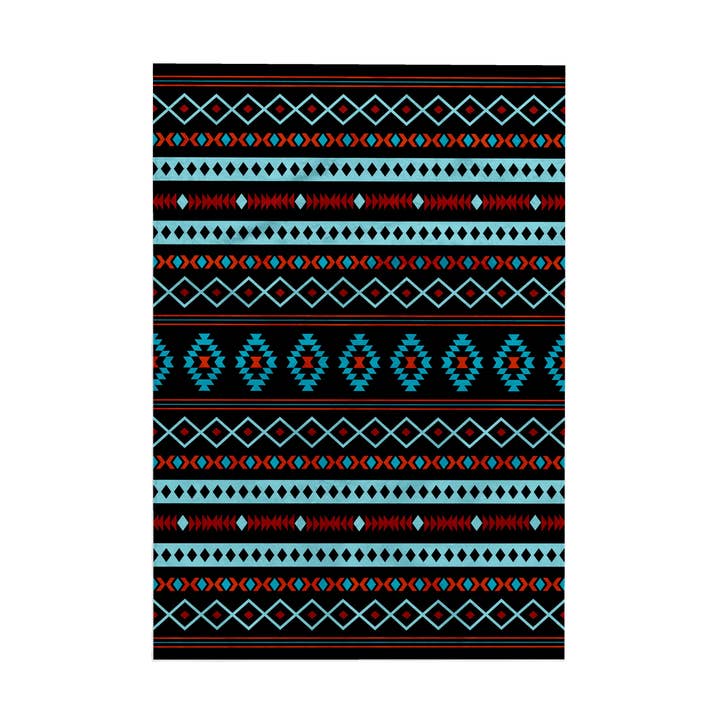 3dRose - Wholesale Bath Towel - 3dRose, Aztec Blues Reds Black Mixed Motifs Pattern, Towel0