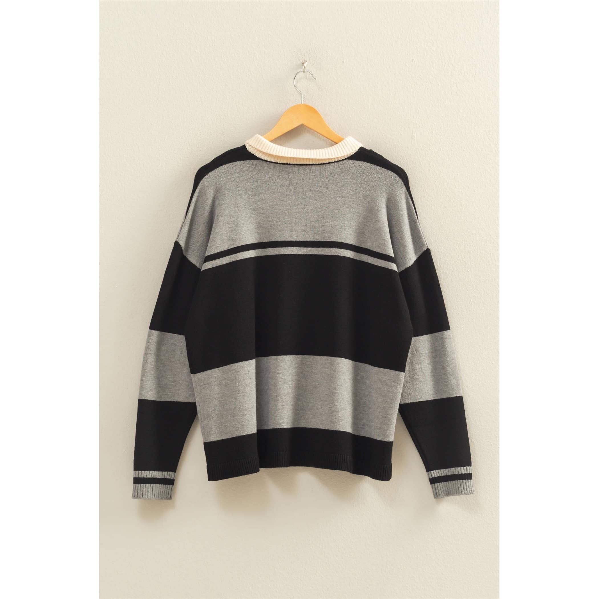 HYFVE - Wholesale Knit Sweater - Women's - Contrasting Striped Sweater With Polo Collar7