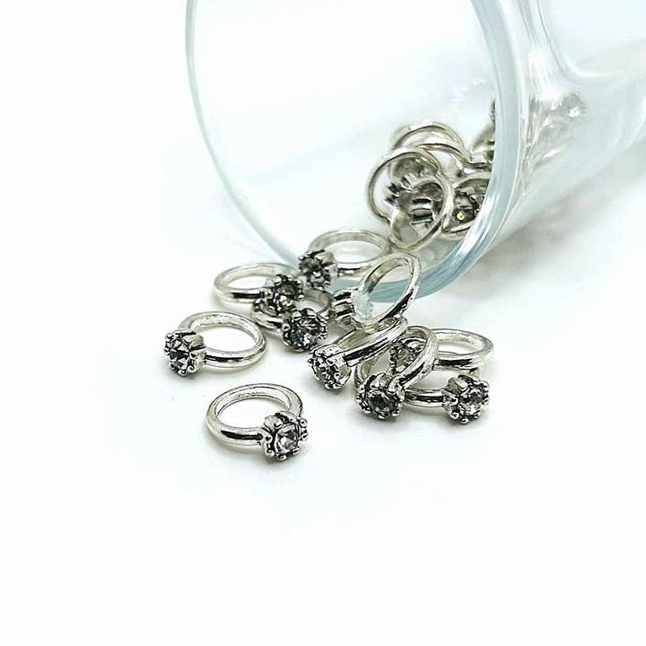 Silver and Diamond 3D Rhinestone Engagement Ring Charms, 13x11mm for wholesale by Guerrilla Charm