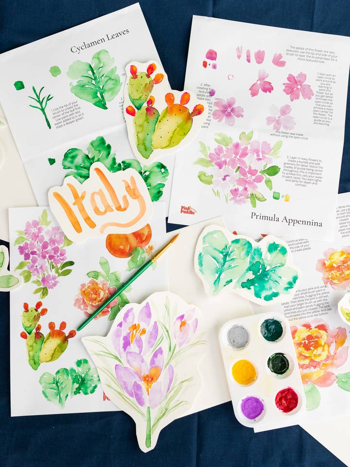 Step by Step Botanicals of Italy Watercolor Painting Kit for wholesale by Pink Puddle Studio