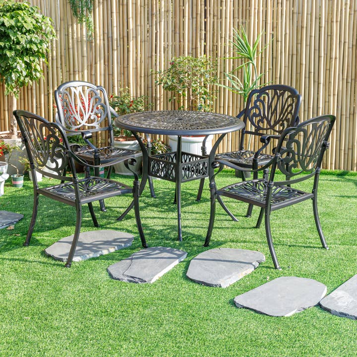 Sleek Black Bistro Bliss Cast Aluminium Patio Set for wholesale by Hi-Line Gift Ltd.