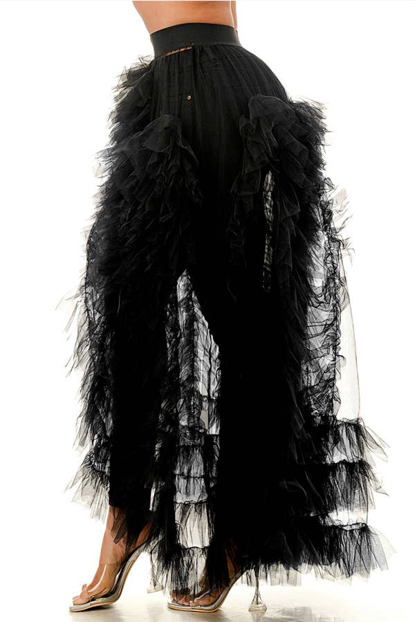 Black Ruffle Tulle Overlay Pants for wholesale on Faire1