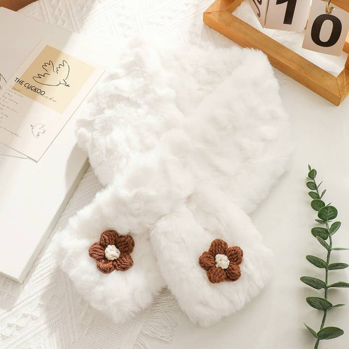 ACCITY - Wholesale Scarf - Women's - Brown Floral Fuzzy Scarf - Neck Wrap for Students_CWASC1251