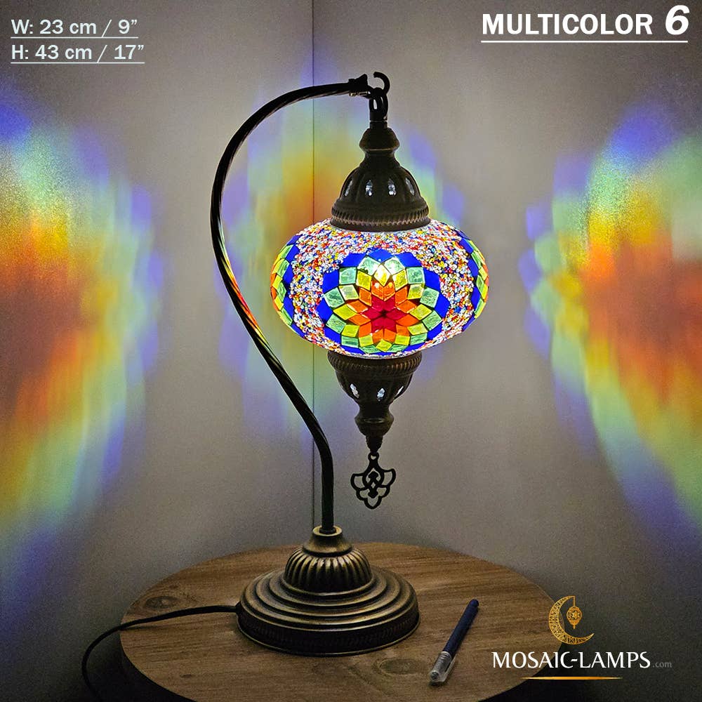 Mosaic Lamps - Wholesale Accent/Desk Lamp - 10+Colors - Gooseneck Large Globe Mosaic Table Lamp, Turkish40