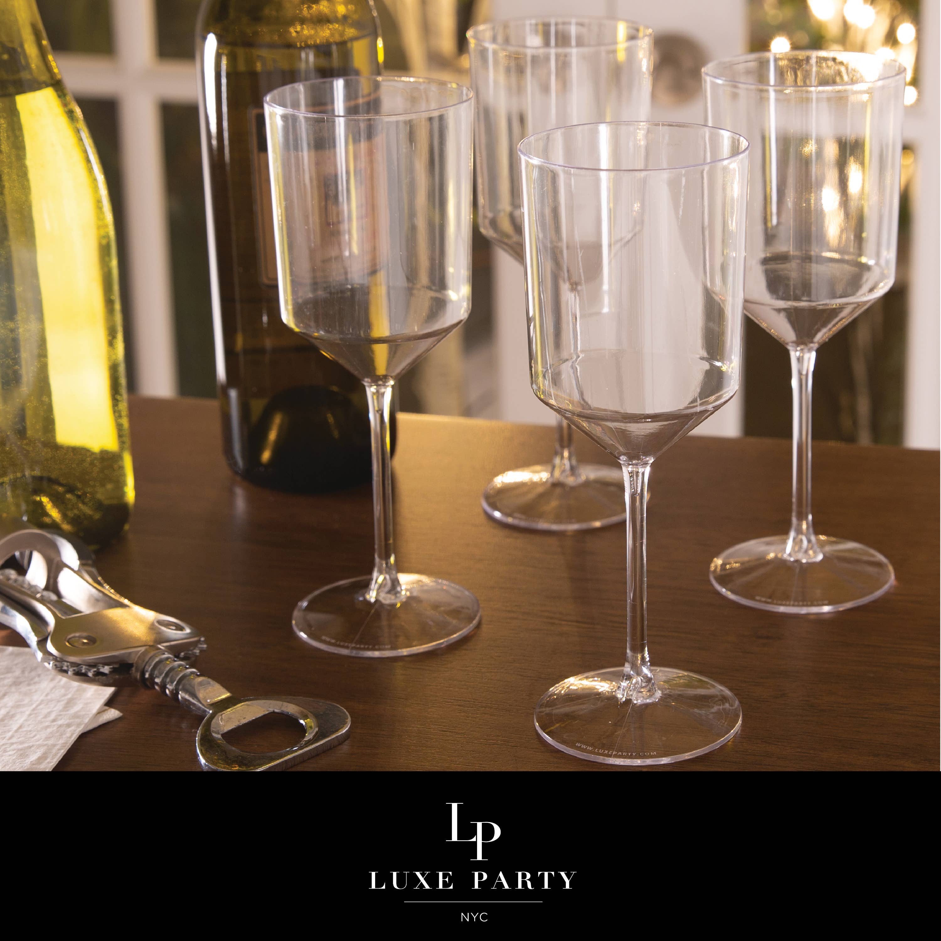 Luxe Party - Venta al por mayor Copas de vino - Copas de vino de plástico transparente de lujo | 4 tazas1