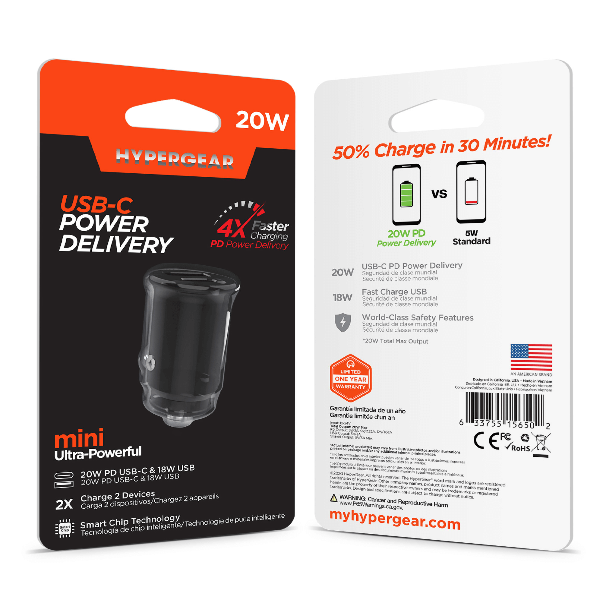 JupiterGear Home - Wholesale Portable Charger - HyperGear Mini 20W USB-C PD + 18W USB Fast Car Charger8