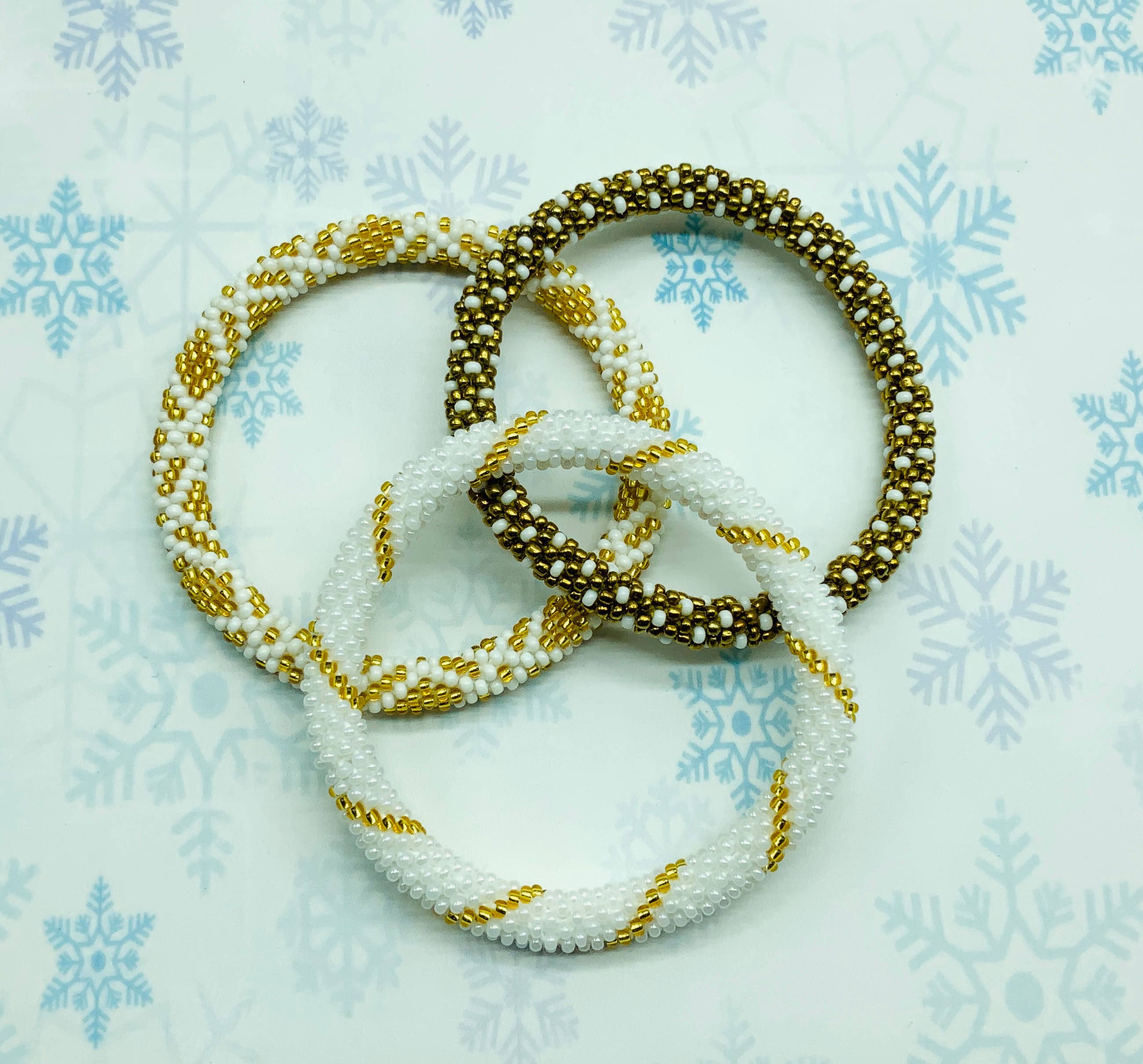 Liftedhope Bracelets - Wholesale Beaded Bracelet - 3 pcs Neutral Gold and White Set.