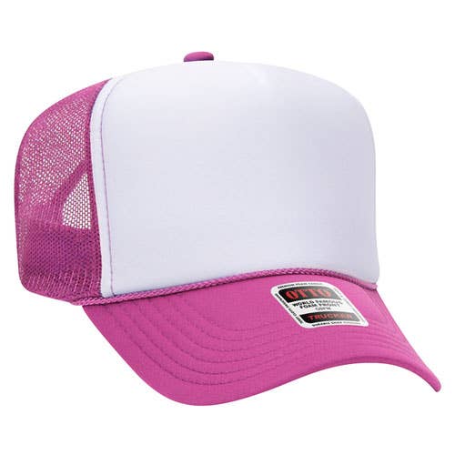 Hot Pink and White Foam Trucker Hat Blank for wholesale by Aluminum Petunias