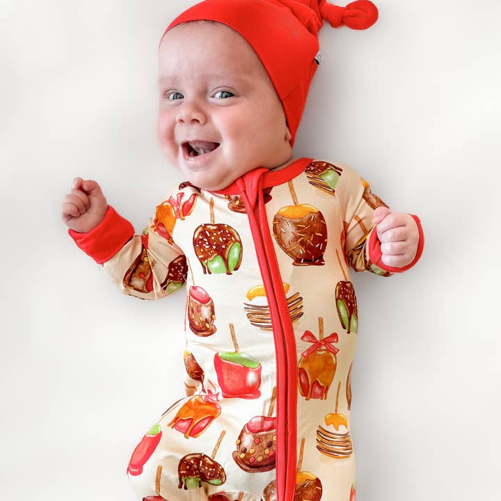 Candy Apples | Convertible Bamboo Zipper Baby Pajamas for wholesale by Little Popp Crew
