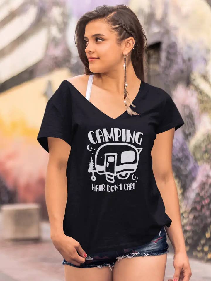 ULTRABASIC T-shirt til kvinder Camping Hair Don't Care - Camp Tee Shirt for engroshandel hos ULTRABASIC
