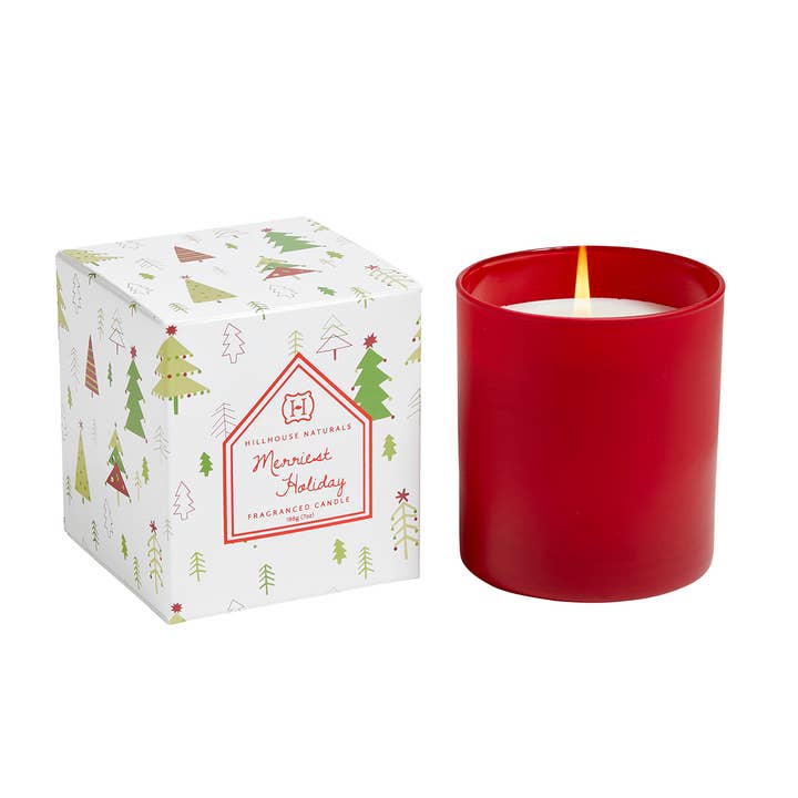 Merriest Holiday Candle In Red Glass 7oz. Ctn.6 for wholesale by Hillhouse Naturals/Field+Fleur