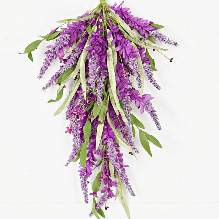 Impressive Enterprises, Inc. - Wholesale Artificial Flowers - 35613-28inL Teardrop-Purple Cluster Flowers with Heather