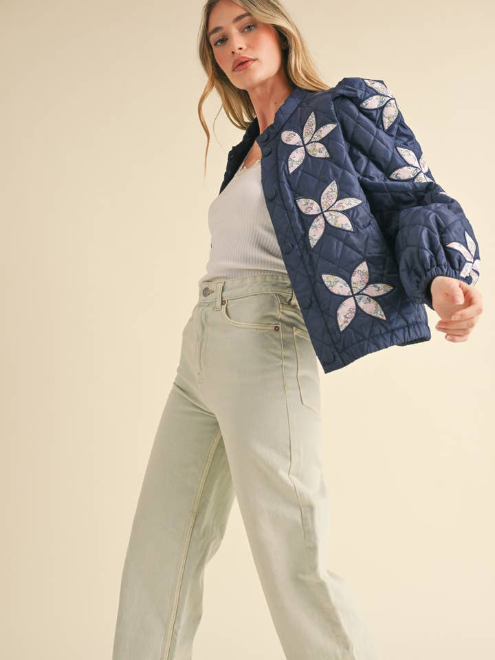 &MERCI - Wholesale Jacket - Women's - QUILTED JACKET WITH FLORAL PATCHWORK MJK330022