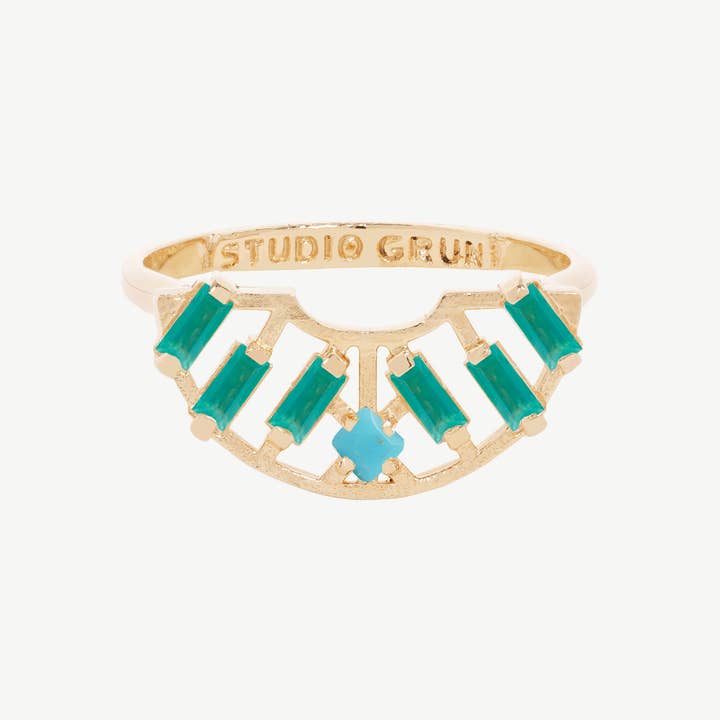 Solene Ring in Green Onyx + Turquoise for wholesale by Studio Grun