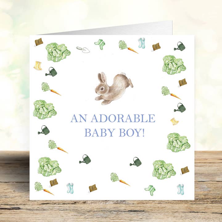 Baby Boy Rabbit Design Card for wholesale by West Country Designs