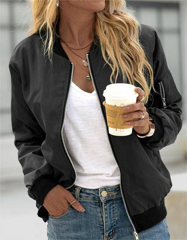 Rosa Clothing - Wholesale Bomber Jacket - Women's - Stylish thin solid crop bomber jacket0
