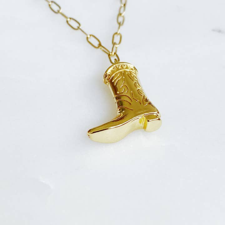 Ellison+Young - Wholesale Pendant/Charm Necklace - Golden Cowgirl Boot Necklace2