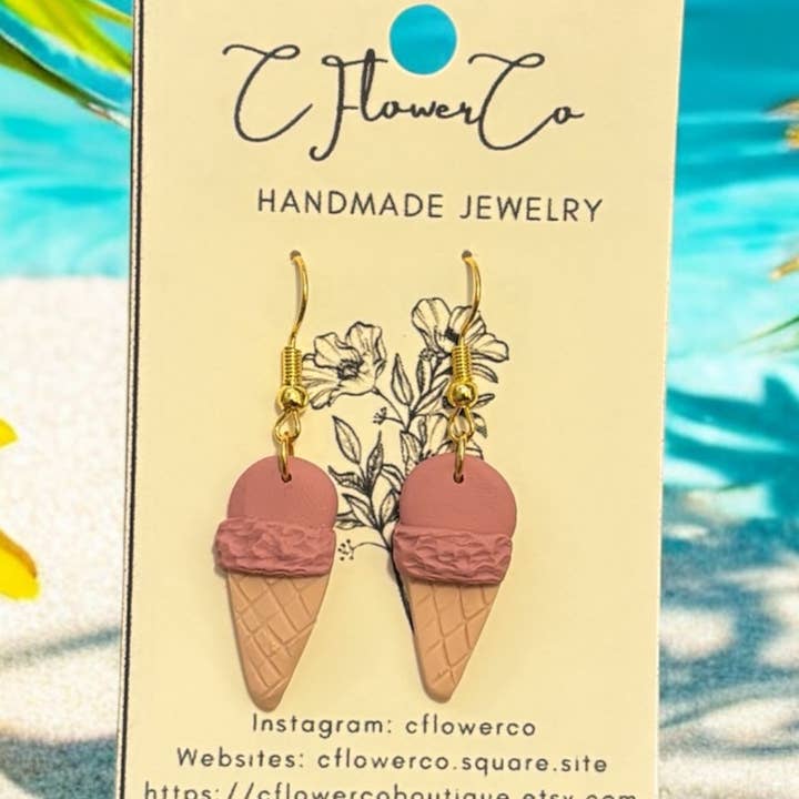 Gioielli Orecchini in Argilla Dolci Gelato alla Fragola Estiva per la vendita all'ingrosso da parte di CFlowerCo