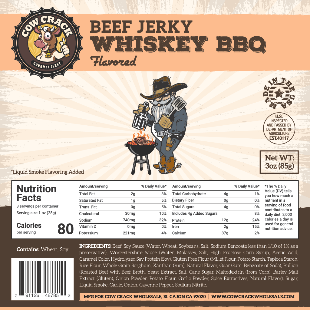 Cow Crack Wholesale - Wholesale Jerky - Cow Crack Whiskey BBQ Beef Jerky 3 oz1