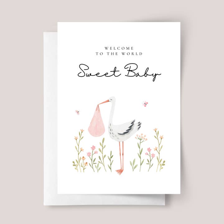 Tarjeta de Baby Shower para Recién Nacida con Cigüeña para venta al por mayor de Design Sprinkles