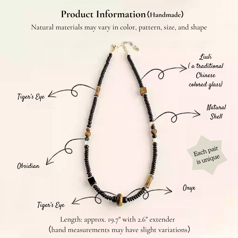 Otterware - Venta al por mayor Collares de cuentas/perlas - Collar de cuentas Wukong negro: obsidiana, ojo de tigre y liuli2