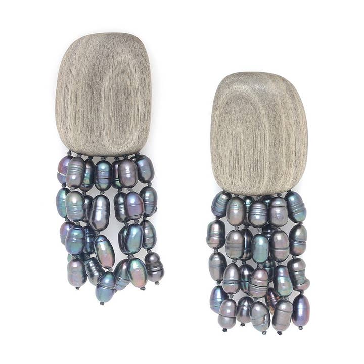 PEBBLE BEACH oorstekers top grijs ebbenhout en voor wholesale door Nature Bijoux