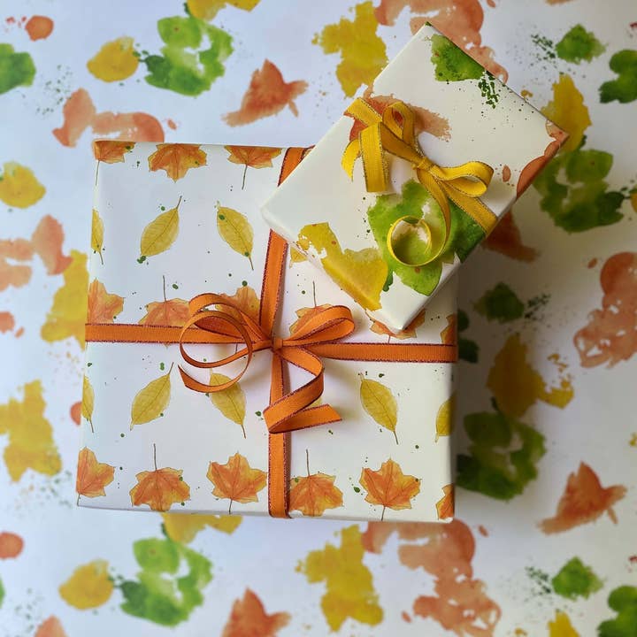 Ballard & Prescott - Wholesale Wrapping Paper Roll - Falling Fall Leaves Wrapping Paper1