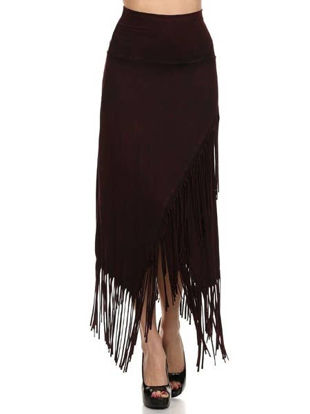 T-Party – wholesale Skirt – Women’s – Mineral Wash High Low Diagonal Fringe Foldover Waist Skirt4