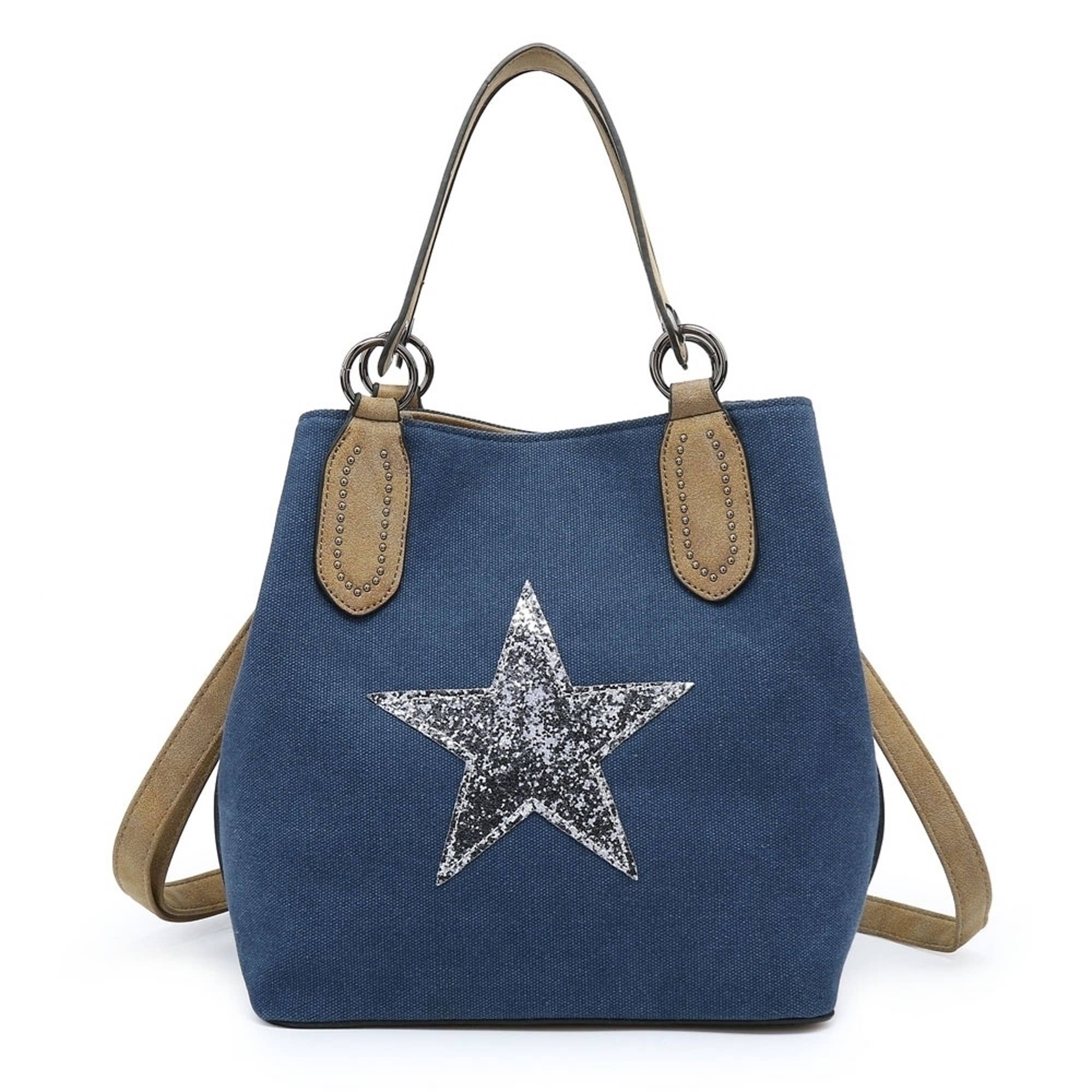 Ellas Trading – wholesale Tote bag – Women's – Trendy Glitter Star Stylish Canvas Crossbody Tote Bag3