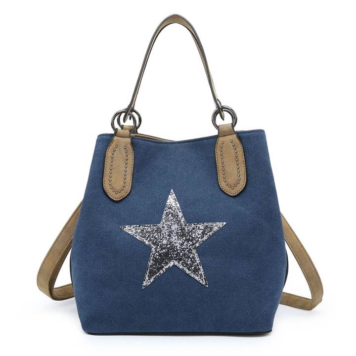 Ellas Trading – wholesale Tote bag – Women's – Trendy Glitter Star Stylish Canvas Crossbody Tote Bag3