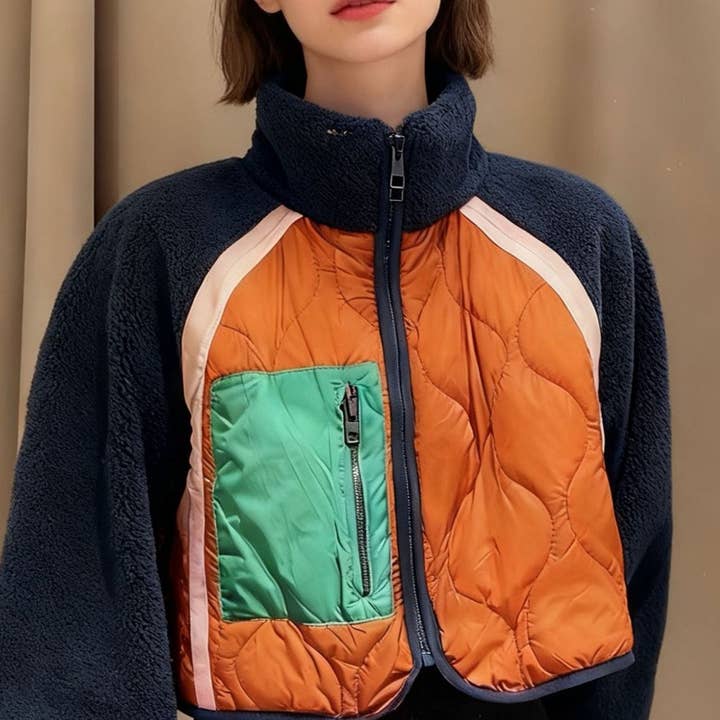 Farbblock Fleece Kurzjacke Plüsch Patchwork N5A724 für den Großhandel von alberalkirk