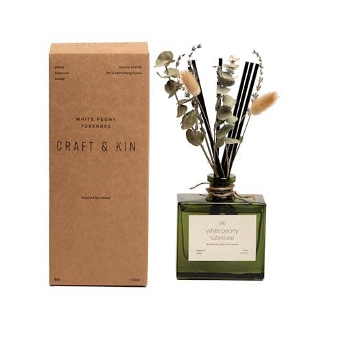 Craft & Kin - Wholesale Reed Diffuser - Green Glass Reed Diffuser with Flowers25