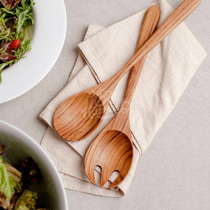 Teak Wooden Salad Servers Set - Salad Spoon Fork Spatula for wholesale by Bali Harvest