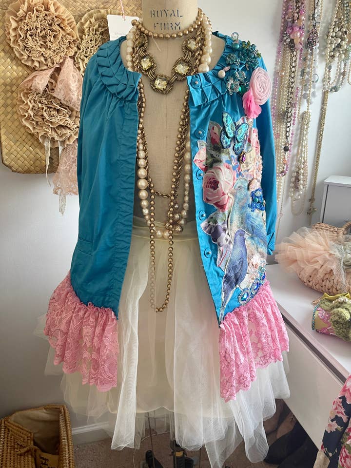 Blue Blazer, Applique Blazer, One of a Kind Blazers for wholesale by Farm Charm Couture